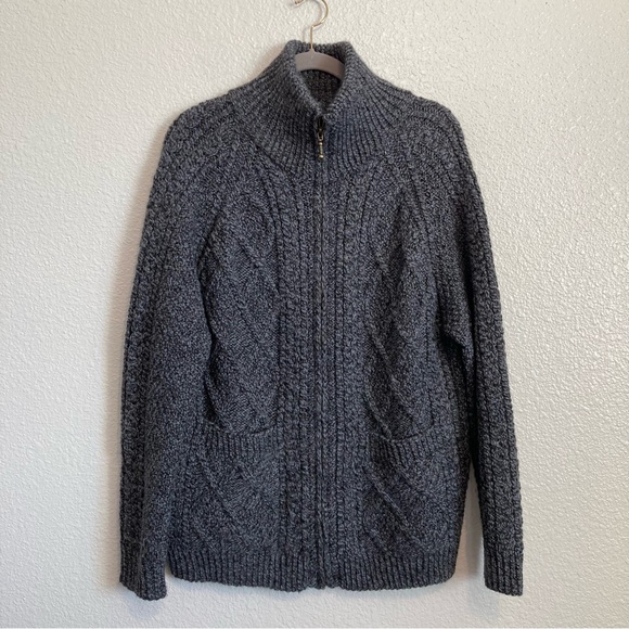 Carraig Donn Irish Wool Knit Zip Up Cardigan Sweater Grey sz M Fisherman Gray